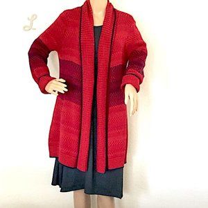 Cabi Red & Navy Long Line Knit Cardigan w/ Pockets